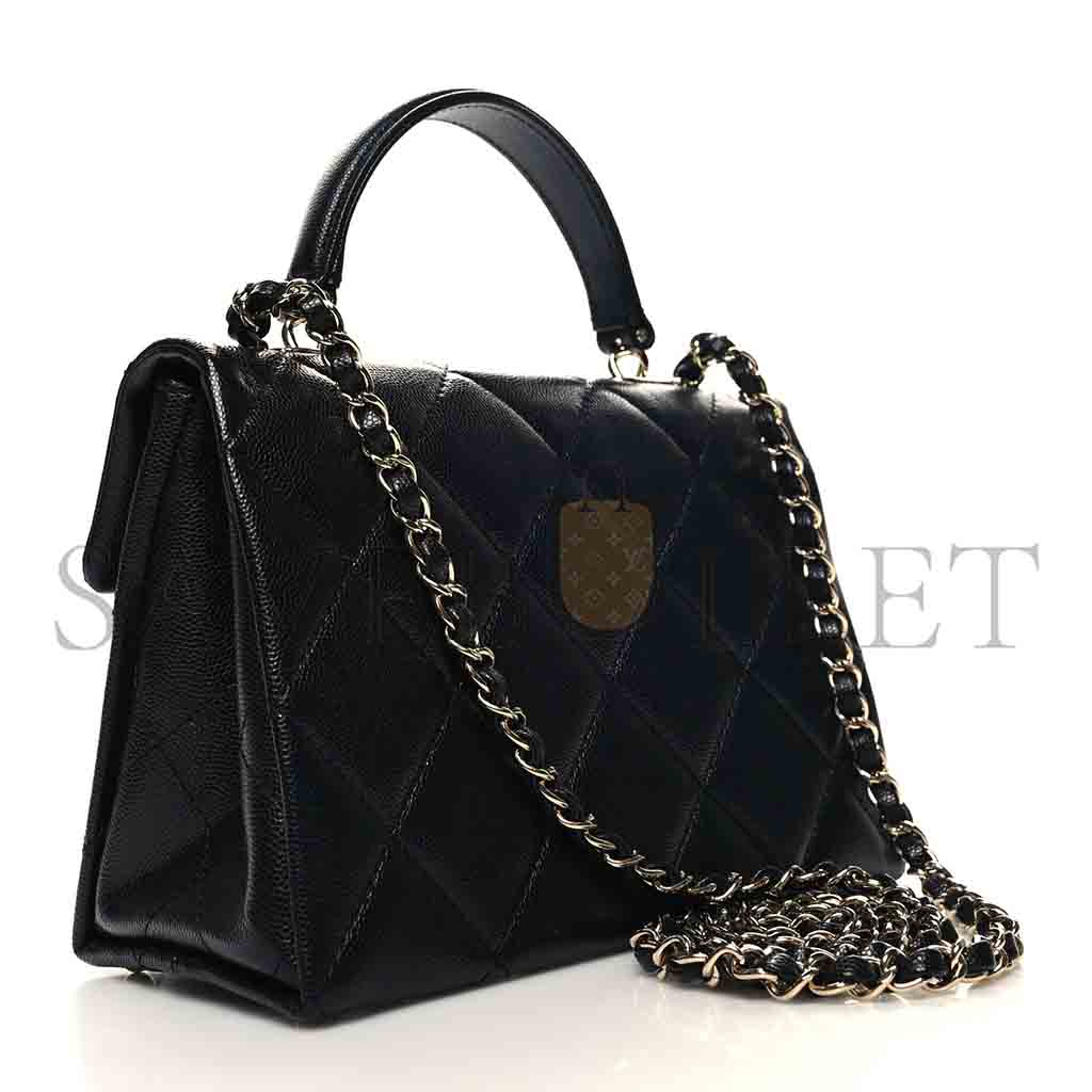 CHANEL MASTER CAVIAR QUILTED RETRO TWIST TOP HANDLE FLAP BLACK (21*16*9.5cm) 